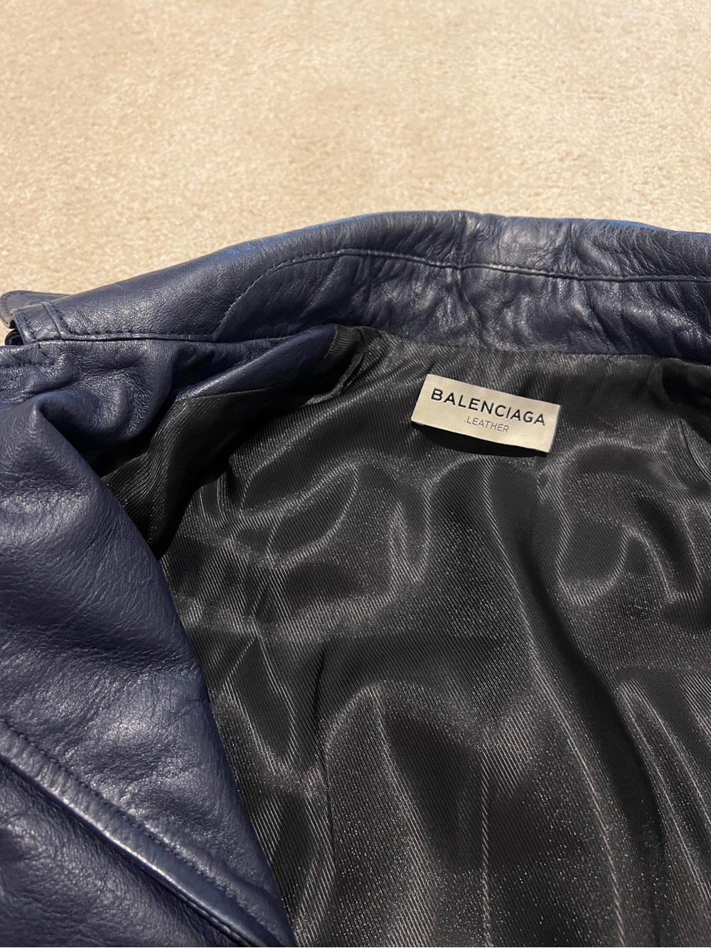 Balenciaga Dark Navy Leather Moto Jacket - Picture 8 of 16